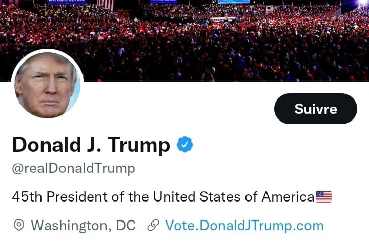 le compte Twitter de l'ancien président américain Donald Trump.