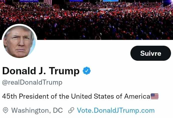 le compte Twitter de l'ancien président américain Donald Trump.