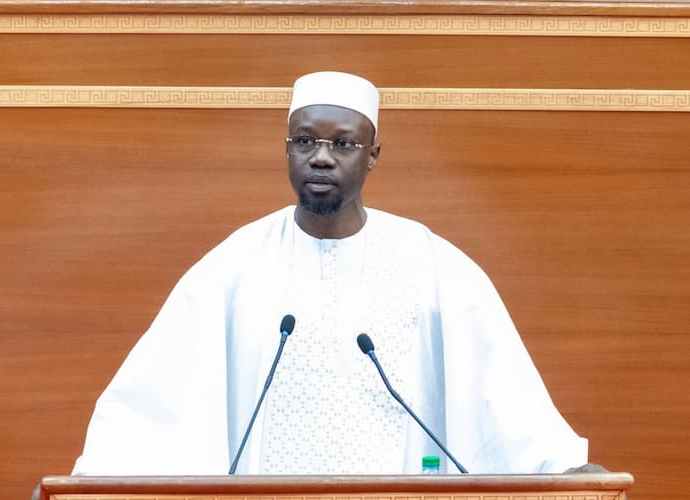 Le Premier ministre Ousmane Sonko à l'Assemblée nationale du Sénégal.
