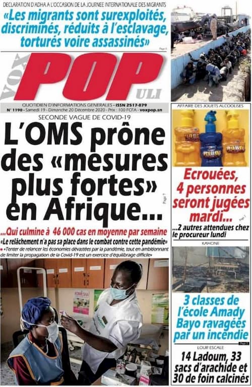 Une du quotidien vox populi du samedi 19 décembre 2020.