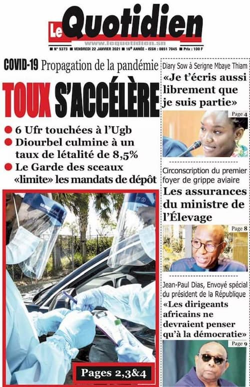 La Une du quotidien sénégalais du vendredi 22 janvier 2021.